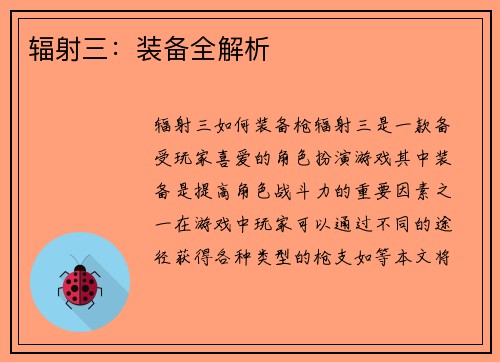 辐射三：装备全解析